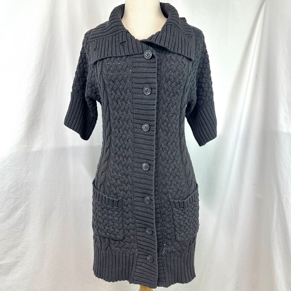 JONES NEW YORK Y2K Gray Chunky Cable Knit Short‎ Sleeve Sweater Dress Women's S